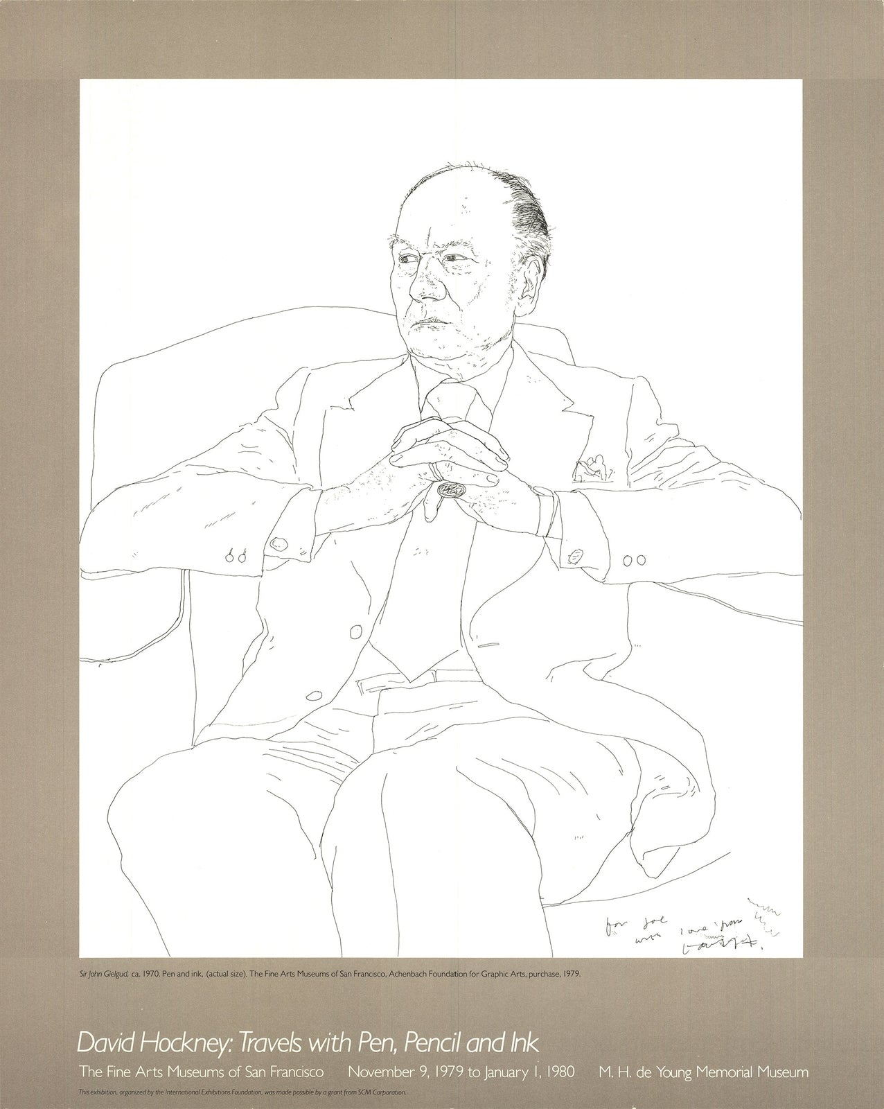 David Hockney Portrait Of Sir John Gielgud " Lithograph Pop Art