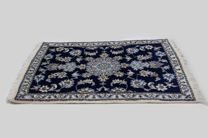 Handmade Traditional Navy Thick Pile Rug Small