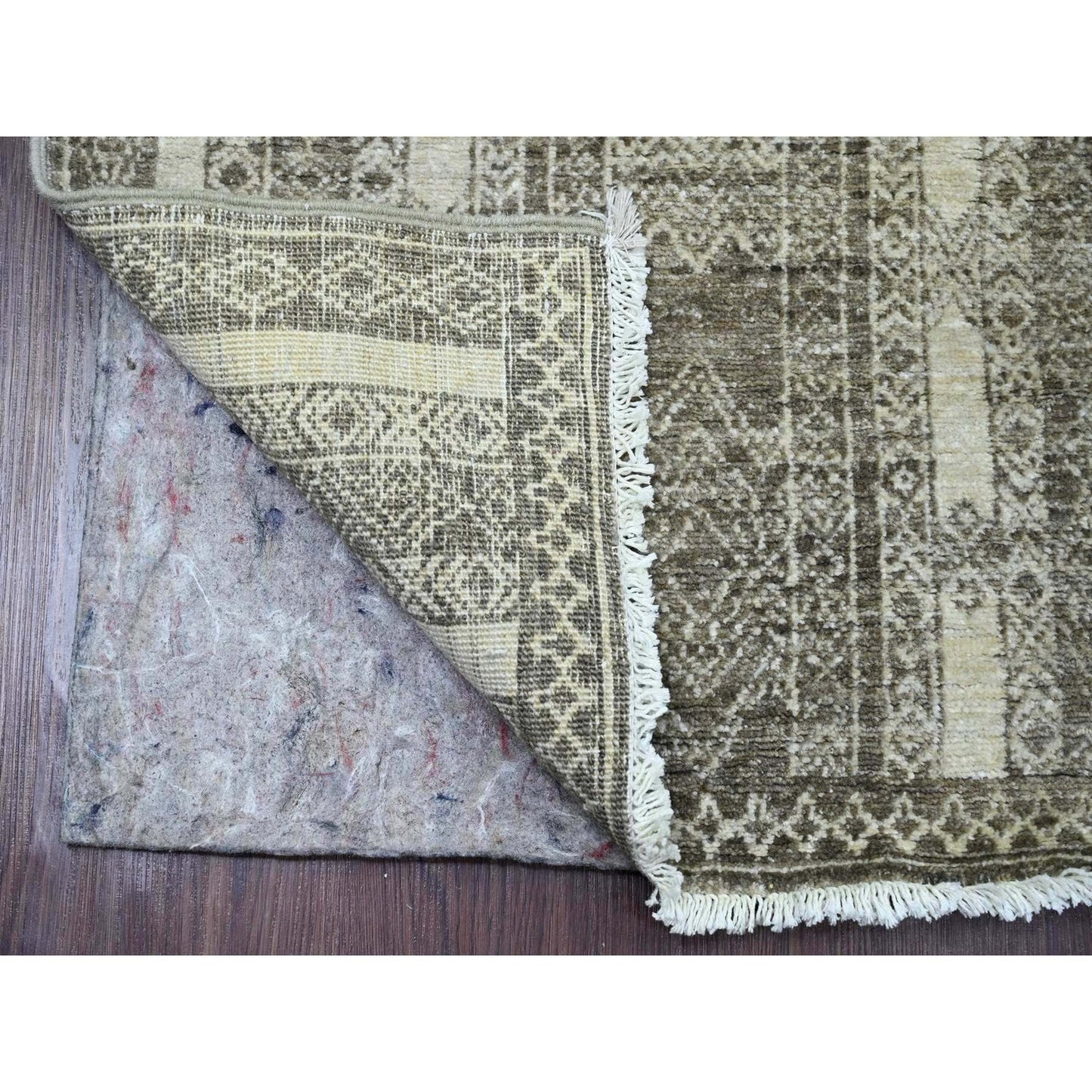 2'5"X11'6" Brown Berber Influence Geometric Wool Hand Knotted Runner Rug
