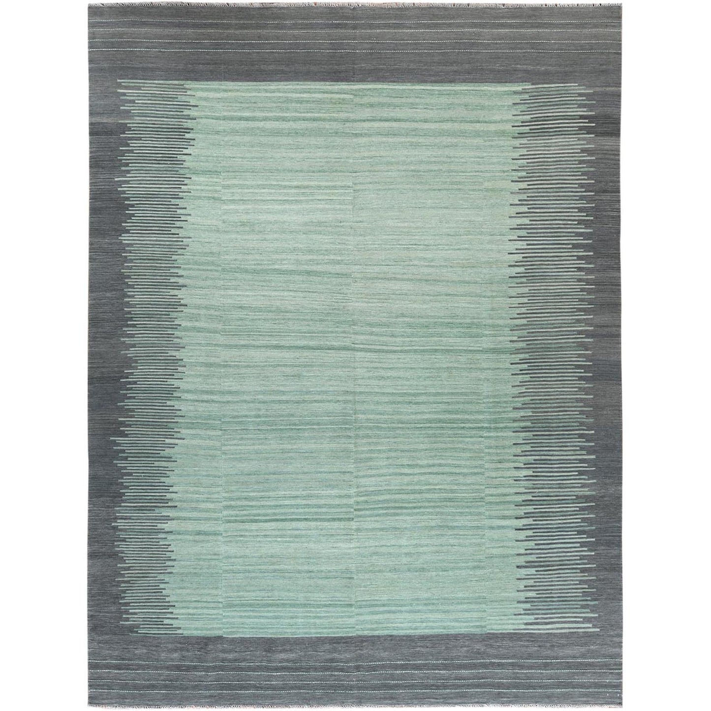 9'2"X12' Light Green Flat Weave Kilim Organic Wool Hand Woven Rug