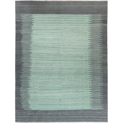 9'2"X12' Light Green Flat Weave Kilim Organic Wool Hand Woven Rug