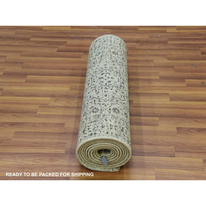2'7"X14'1" White Mamluk Dynasty Undyed Wool Hand Knotted Runner Rug
