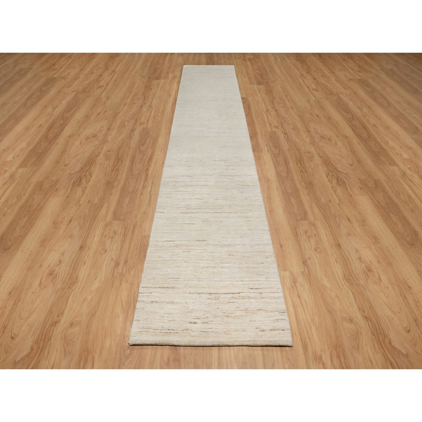 2'6"X13'10" White Hand Knotted Lori Buft Gabbeh Pure Wool Runner Rug