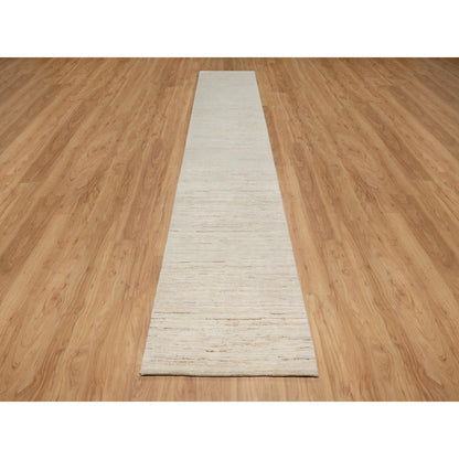 2'6"X13'10" White Hand Knotted Lori Buft Gabbeh Pure Wool Runner Rug