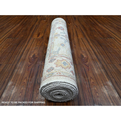 3'X13'6" Alabaster White Wool Foundtion Runner Angora Oushak Oriental Rug