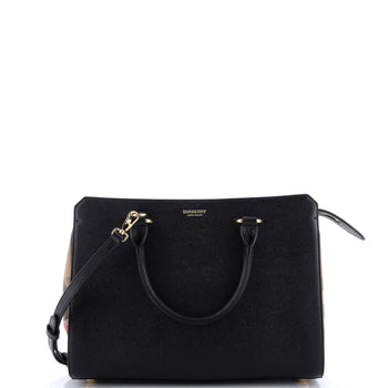 Burberry Banwell Tote Leather And House Check Canvas Small