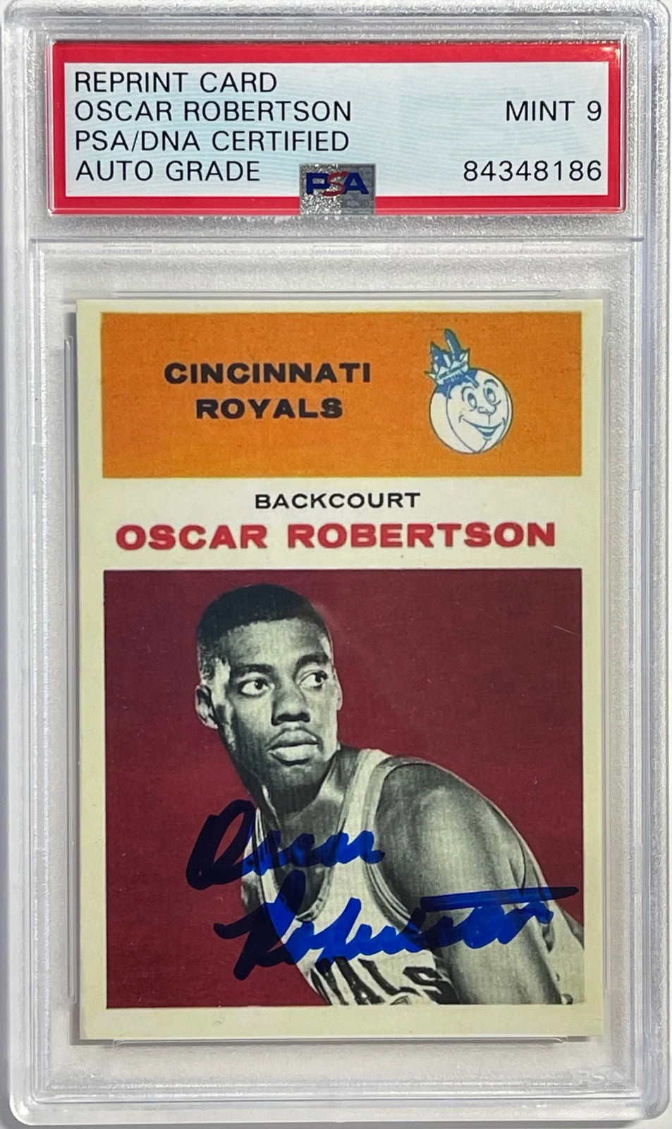 Oscar Robertson Autographed Trading Rookie Reprint Card (Psa) Mint 9