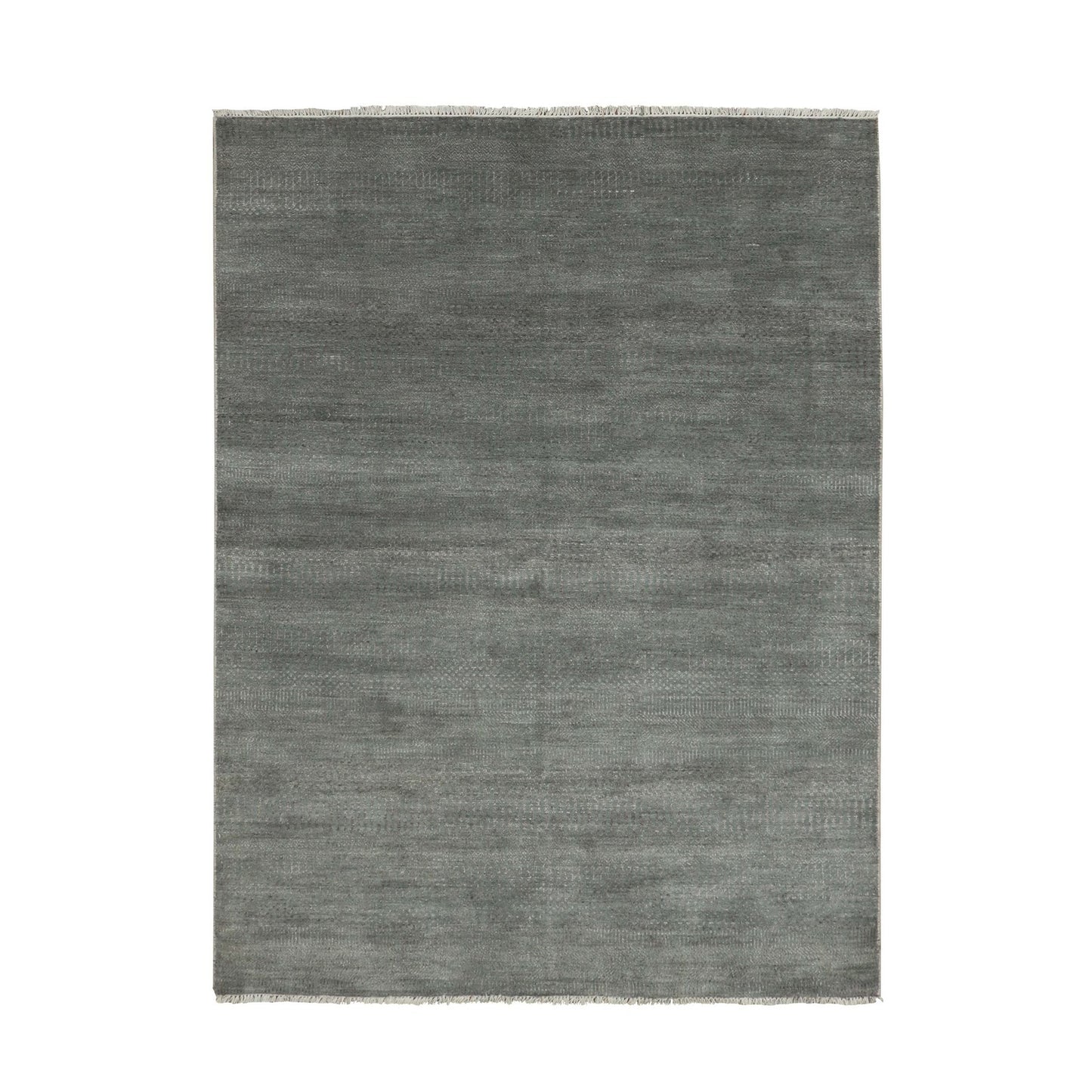 5'1"X7'1" Gray Hand Knotted Grass Design Wool And Silk Rug