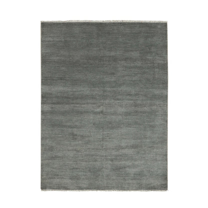 5'1"X7'1" Gray Hand Knotted Grass Design Wool And Silk Rug