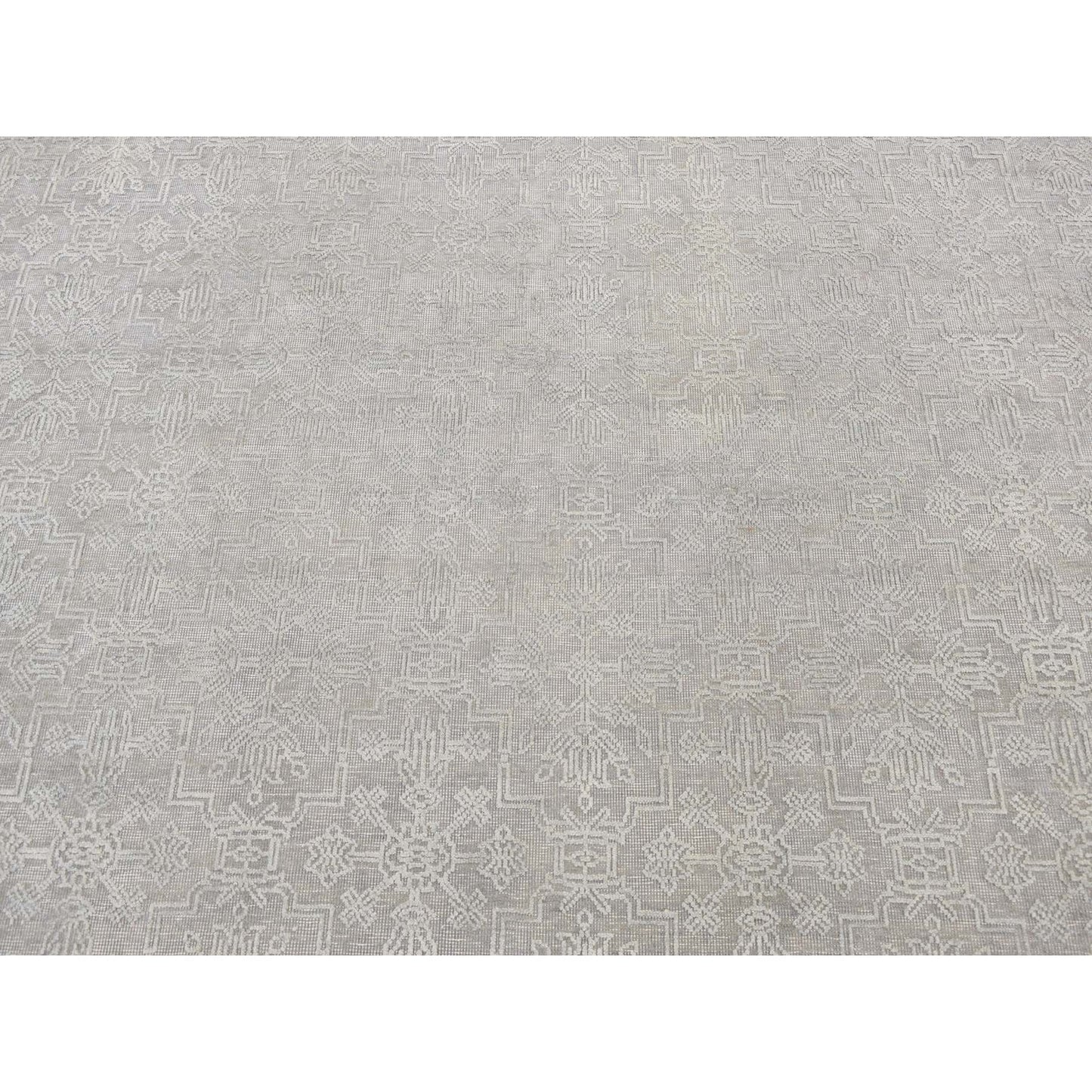 8'10"X12' Gray Silk With Textured Wool Tone On Tone Hand Knotted Rug