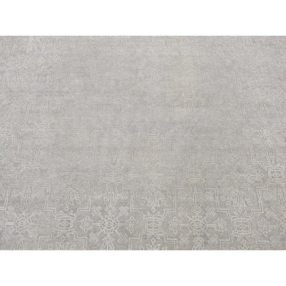 8'10"X12' Gray Silk With Textured Wool Tone On Tone Hand Knotted Rug