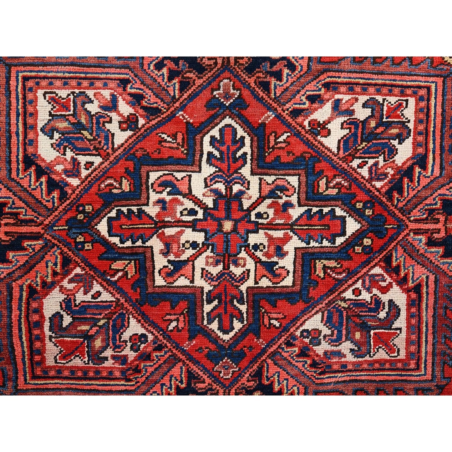 7'4"X10'2" Red Hand Knotted Vintage Oriental Heris Village Motifs Rug