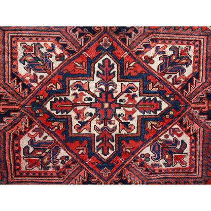 7'4"X10'2" Red Hand Knotted Vintage Oriental Heris Village Motifs Rug