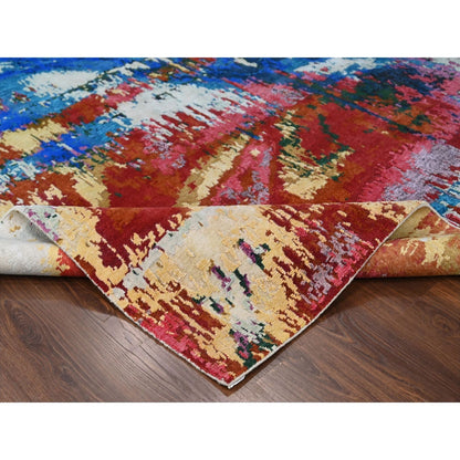 9'4"X12'3" Blue Modern Abstract Design Wool Hand Knotted Oriental Rug