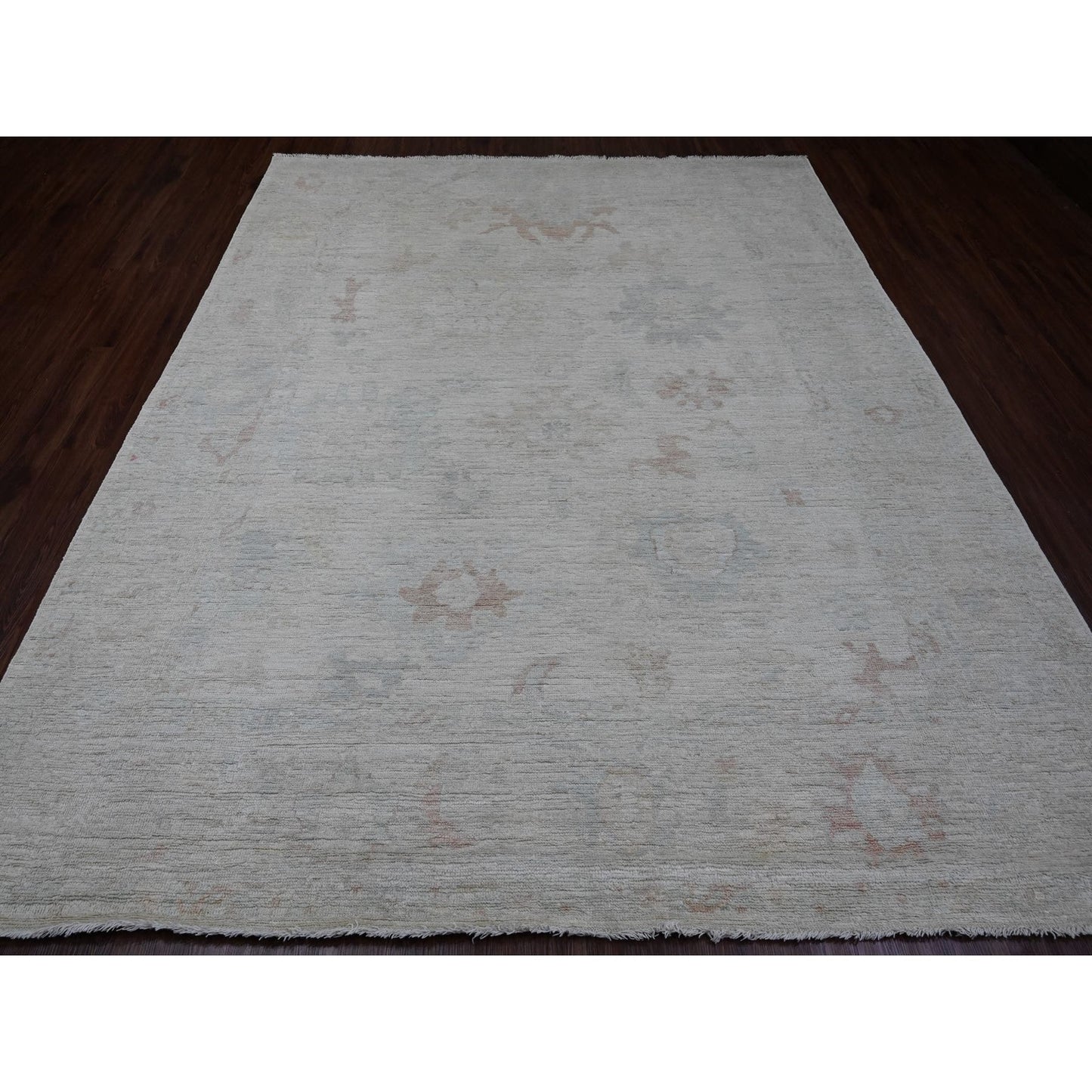 8'X9'7" Misty Gray Afghan Angora Oushak Pure Wool Hand Knotted Rug