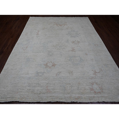 8'X9'7" Misty Gray Afghan Angora Oushak Pure Wool Hand Knotted Rug