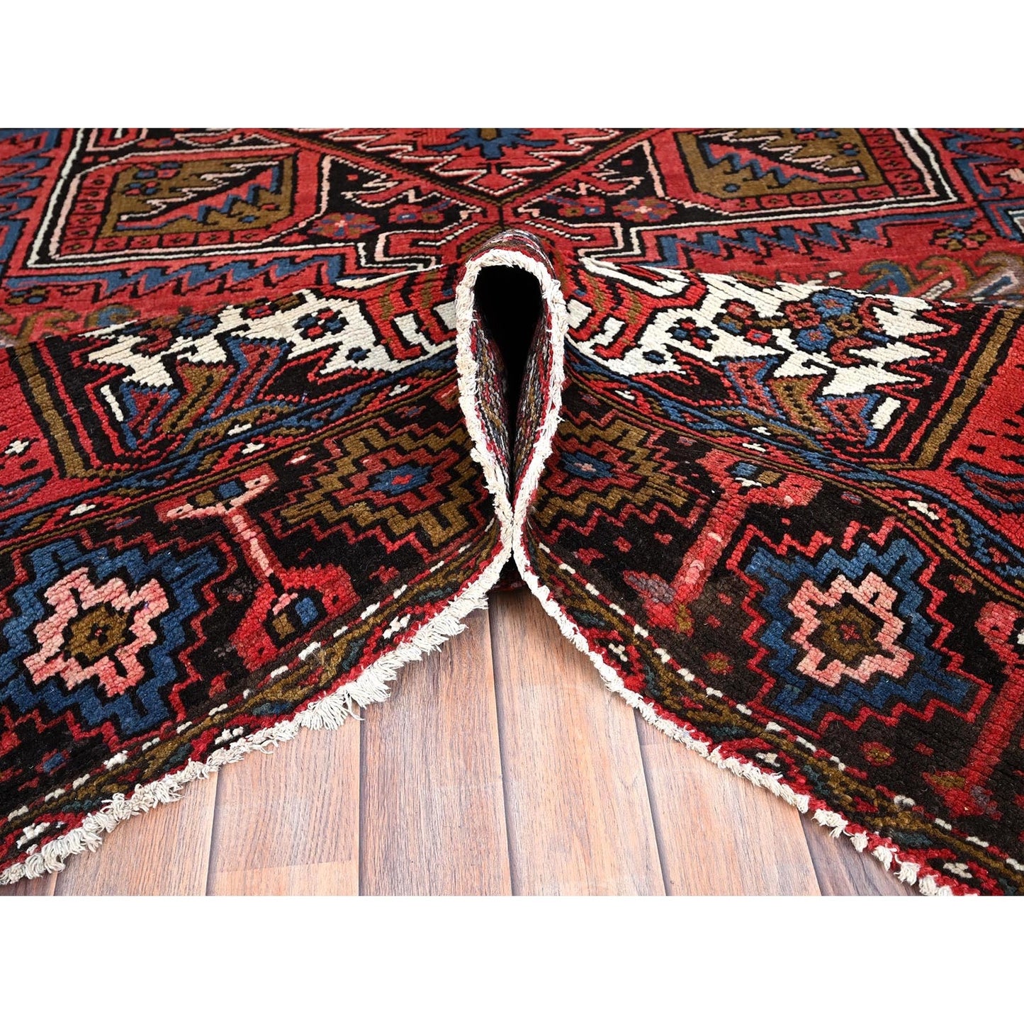 7'6"X10'7" Burnt Peanut Red Vintage Zoroastrian Heris Hand Knotted Rug