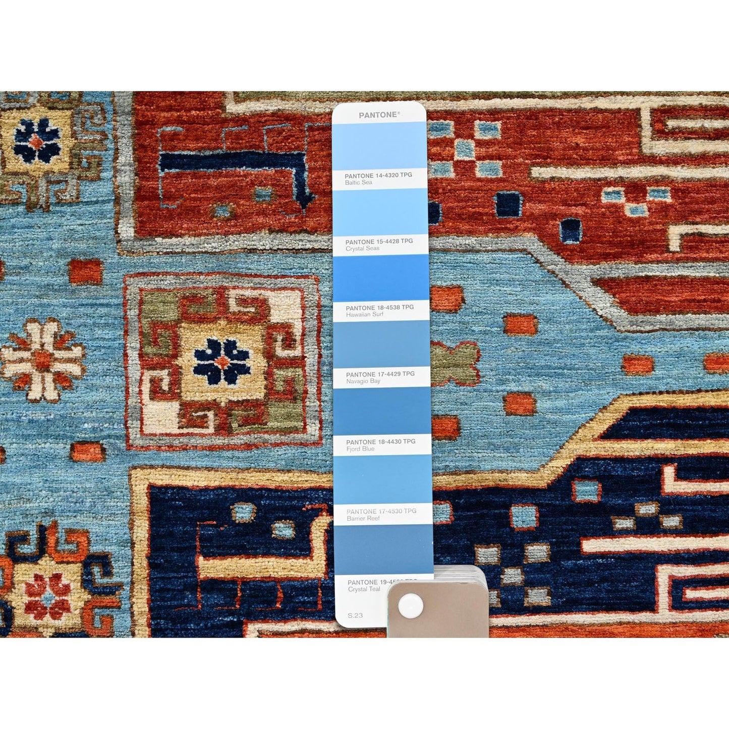 6'X8'6" Maya Blue Armenian Inspired Caucasian Design Wool Hand Knotted Rug