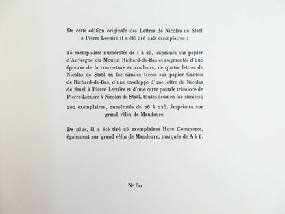 Nicolas De Stael -Lettres De Nicolas De Stael A Pierre Lecuire 1966 Ed225 Signed