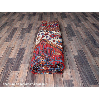 8'6"X10'8" White Hand Knotted Afghan Caucasian Design Revival Soft Wool Rug