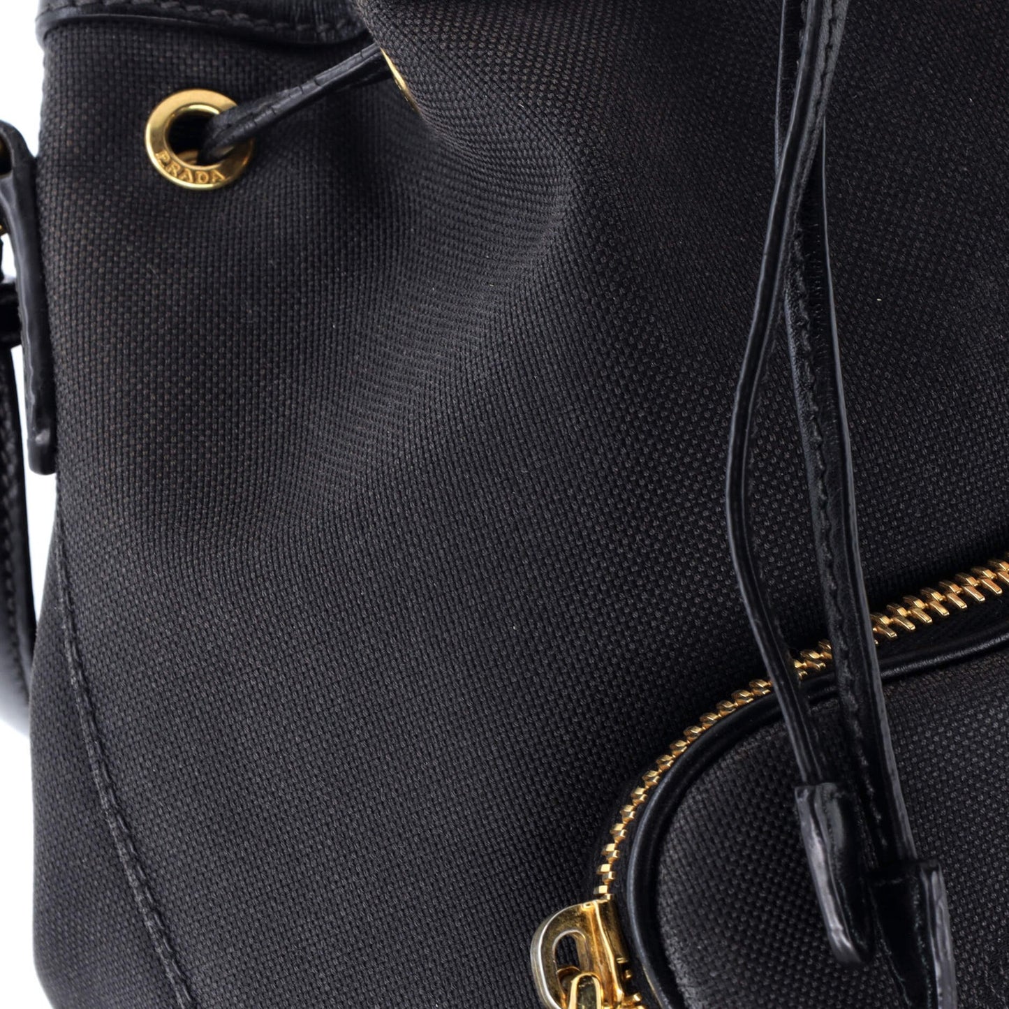 Prada Logo Drawstring Bucket Bag Canvas