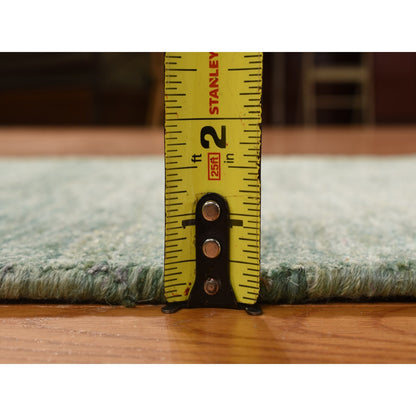 2'X3' Green Sample Pure Sari Silk Hand Knotted Plain Solid Design Mat Rug