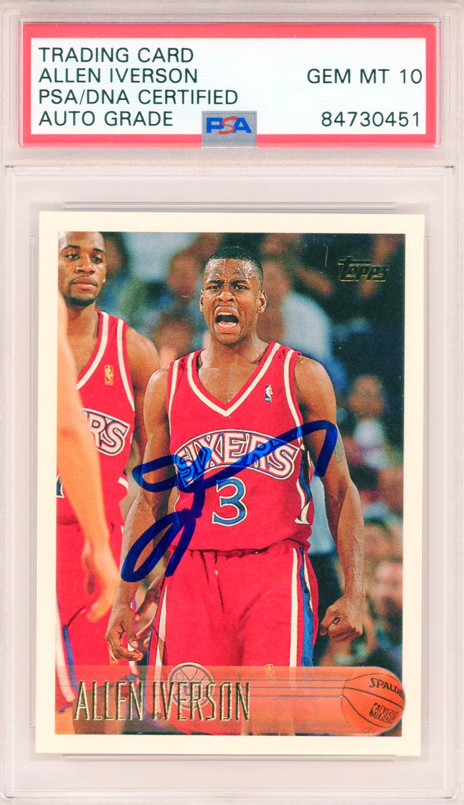Allen Iverson Autographed 1996-97 Topps Card #171 (Psa Auto Gem Mt 10)