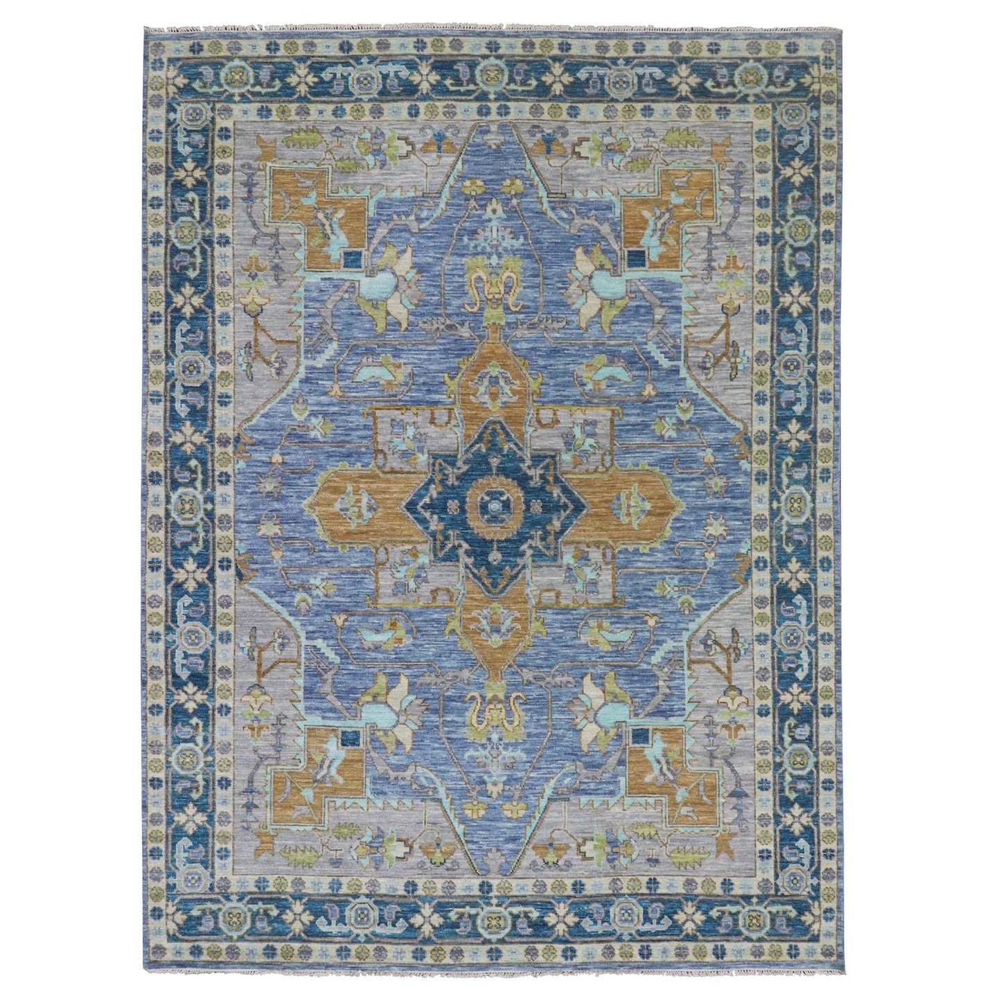 9'2"X12'2" Blue Heris Design Hand Knotted 100% Wool Vegetable Dyes Rug