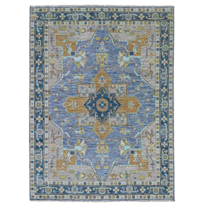 9'2"X12'2" Blue Heris Design Hand Knotted 100% Wool Vegetable Dyes Rug