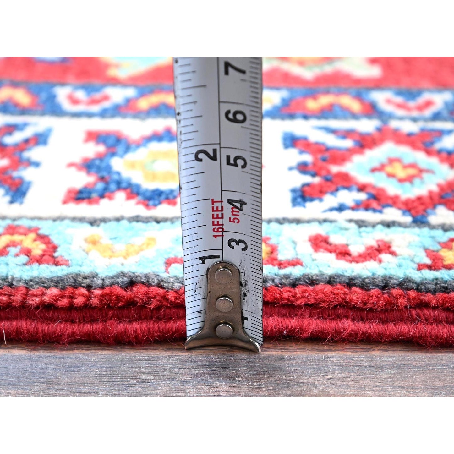 2'1"X3' Red Kazak Geometric Medallions Design Wool Hand Knotted Sample Rug