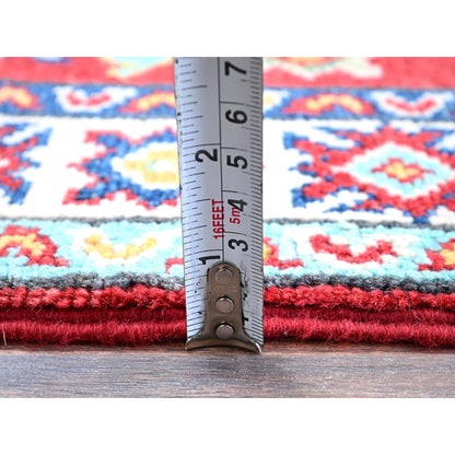 2'1"X3' Red Kazak Geometric Medallions Design Wool Hand Knotted Sample Rug