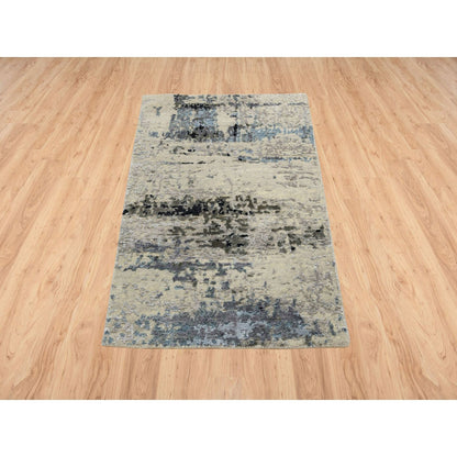 2'X2'10" Gray Modern Abstract Design Wool And Silk Hand Knotted Mat Rug