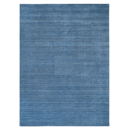9'X11'10" Denim Blue Modern Design Soft And Plush Wool Hand Loomed Rug