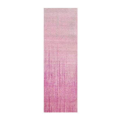 2'7"X8'3" Pink Hand Knotted Vertical Ombre Design Runner Oriental Rug