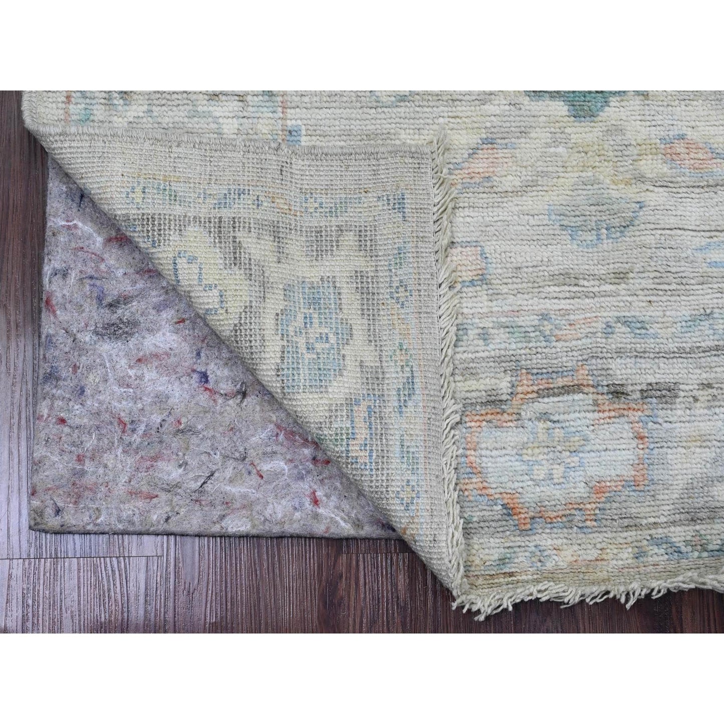 3'1"X10' Gray Pure Wool Angora Oushak Leaf Design Hand Knotted Runner Rug