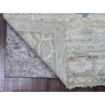 3'1"X10' Gray Pure Wool Angora Oushak Leaf Design Hand Knotted Runner Rug