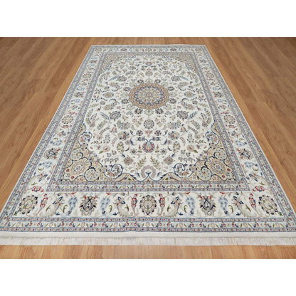 8'10"X12'4" White Nain With Flower Design Hand Knotted Wool And Silk Rug