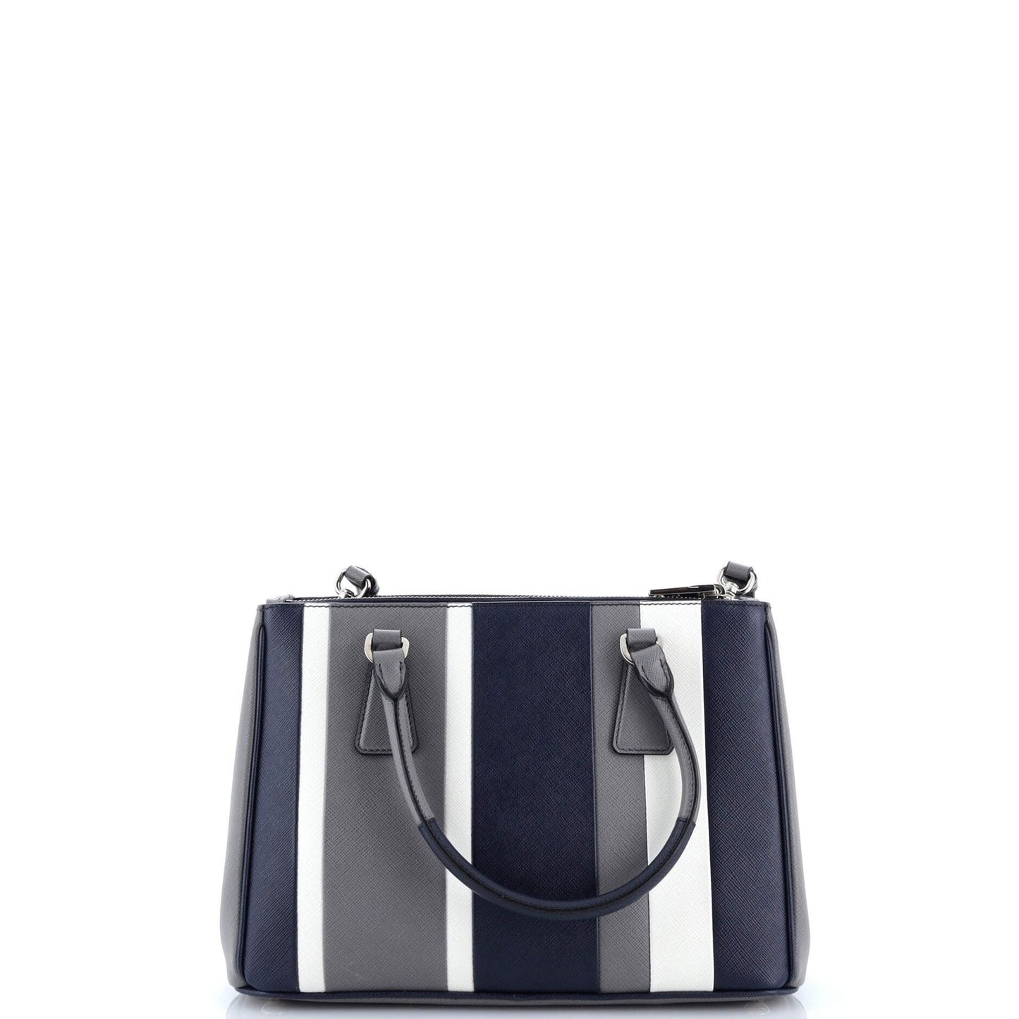Prada Double Zip Lux Tote Striped Saffiano Leather Small