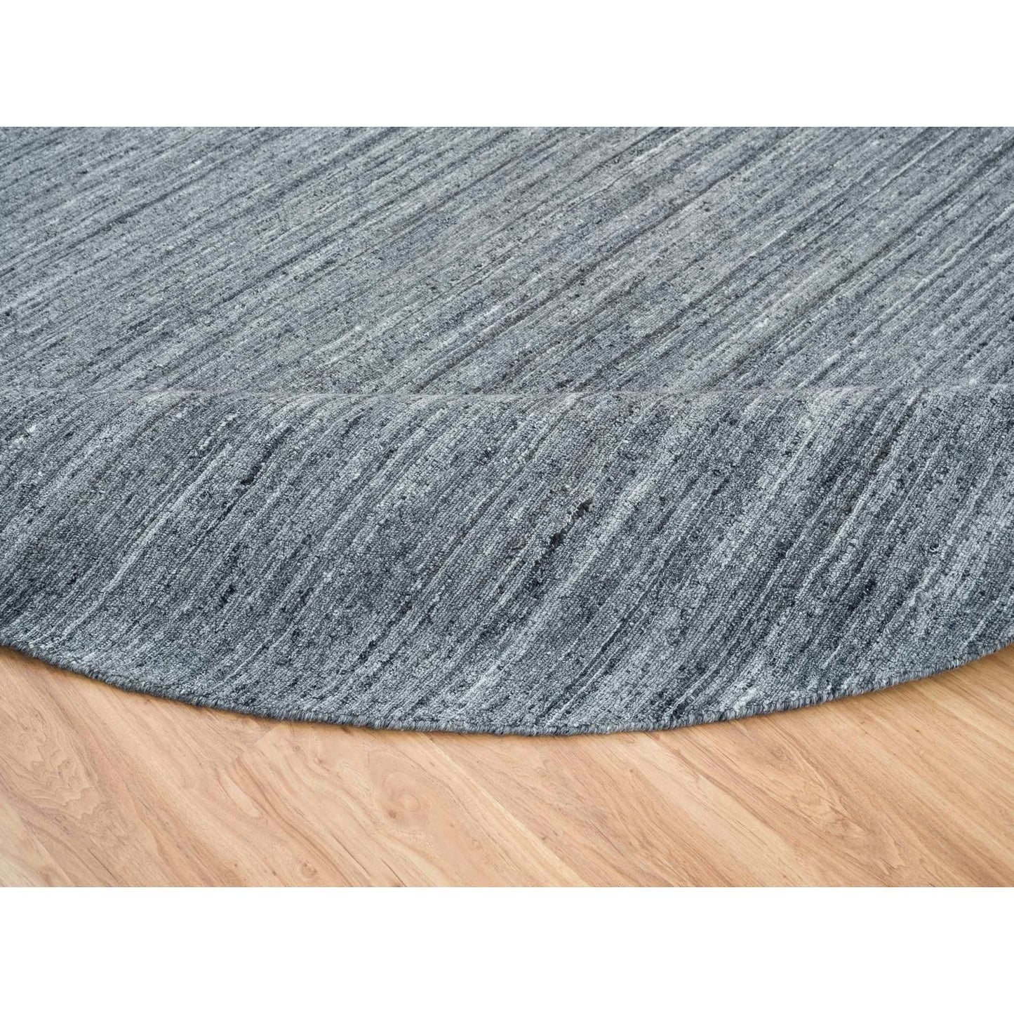 12'X12' Gray Hand Loomed Modern Striae Design Organic Wool Round Rug
