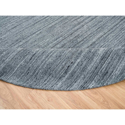 12'X12' Gray Hand Loomed Modern Striae Design Organic Wool Round Rug