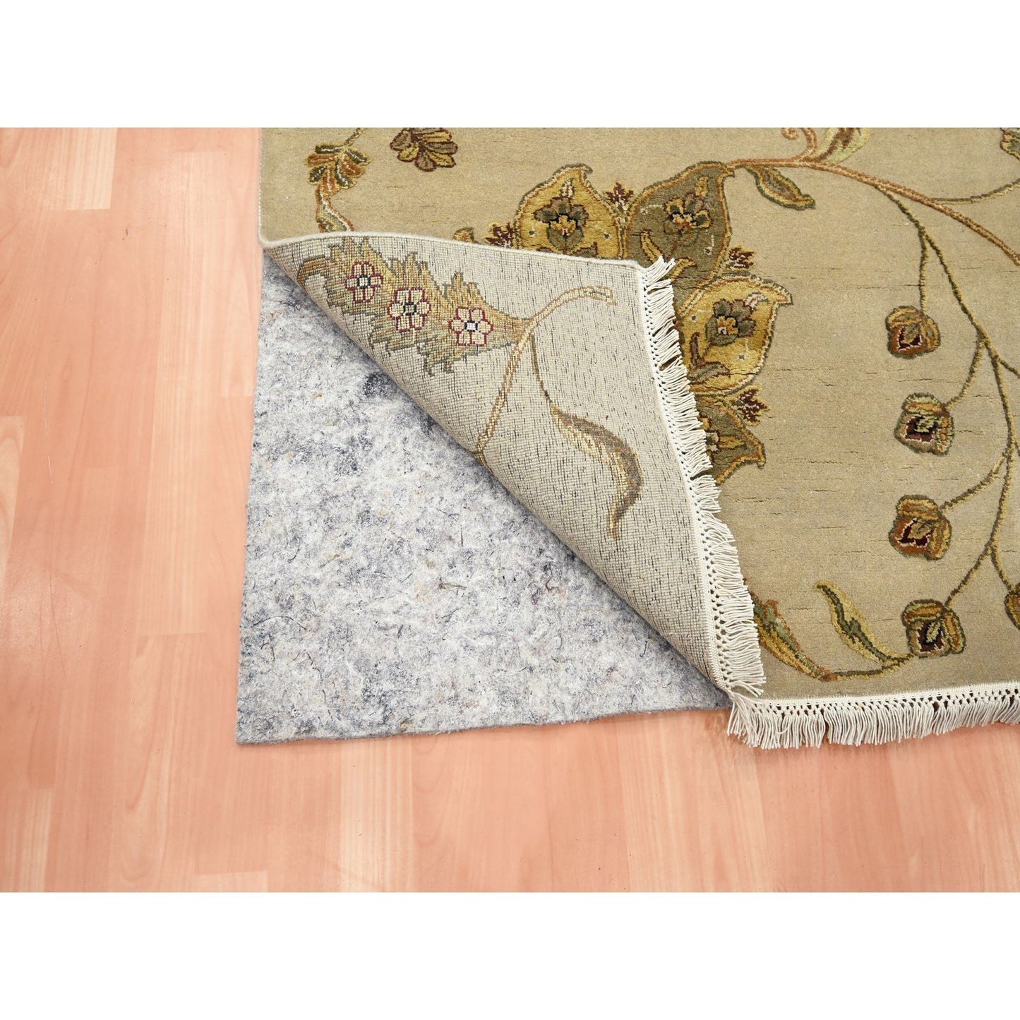 6'X8'10" Brown Hand Knotted Wool And Silk Botanical Design Oriental Rug