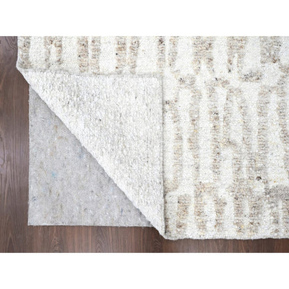 10'X13'10" Ivory Minimalist Swedish Design Hand Knotted Pure Wool Rug