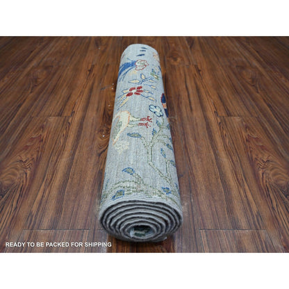 2'7"X7'8" Oxford Gray Afghan Peshawar Wool Hand Knotted Runner Rug