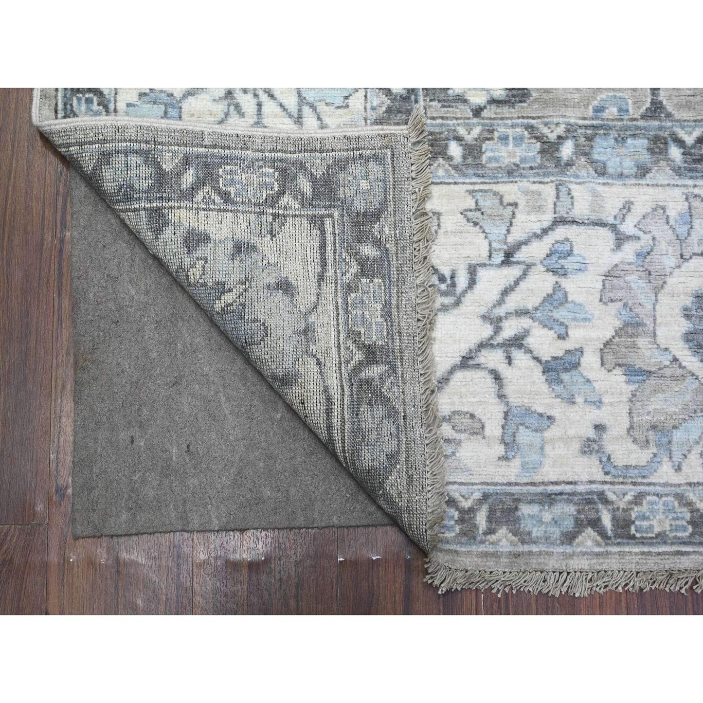 8'1"X10'1" Gray Sickle Leaf Design Hand Knotted Peshawar Heris Wool Rug