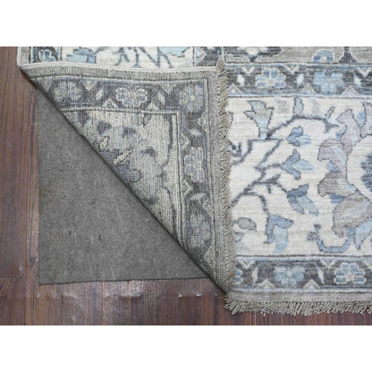 8'1"X10'1" Gray Sickle Leaf Design Hand Knotted Peshawar Heris Wool Rug