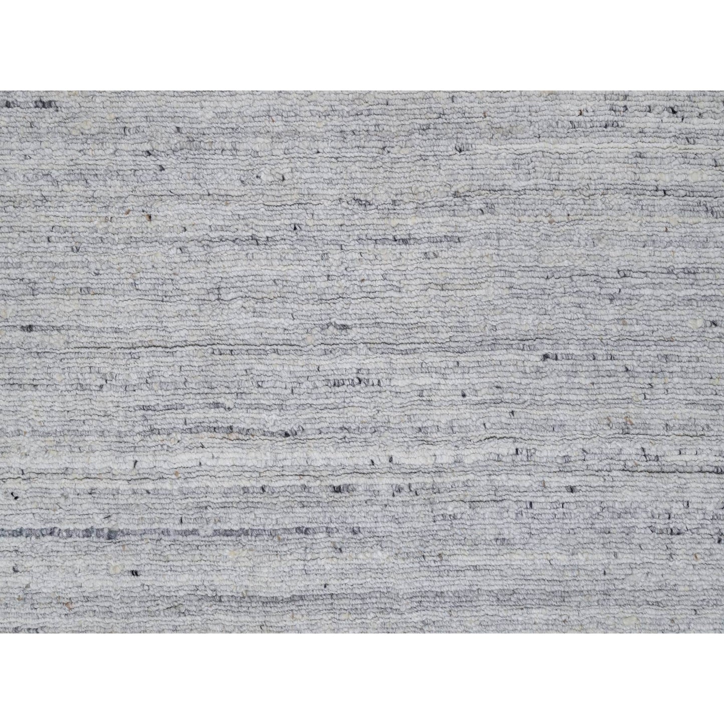 2'6"X10' White Hand Loomed Plain Modern Striae Design All Wool Runner Rug