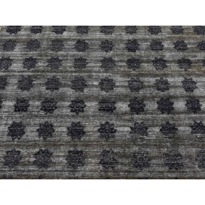 9'X12' Owl Gray Distressed Silk Repetitive Design Hand Knotted Rug