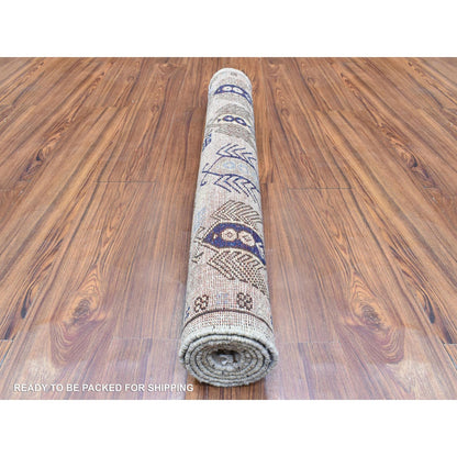 3'3"X5' Light Gray Hand Knotted Afghan Ersari Organic Wool Rug