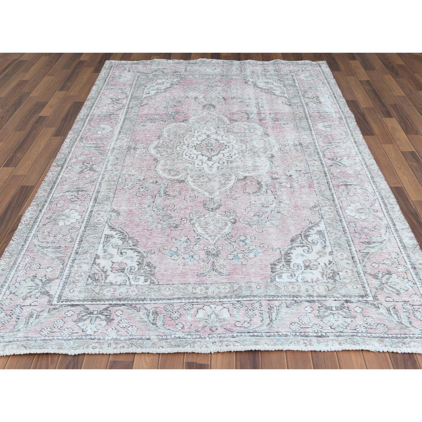 6'4"X9'6" Red Natural Wool Bohemian Farsian Tebraz Medallion Design Rug