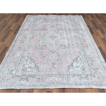 6'4"X9'6" Red Natural Wool Bohemian Farsian Tebraz Medallion Design Rug